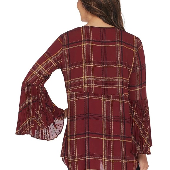 Susan Graver Burgundy Plaid Pleated sleeves chiffon blouse Size 18W - Picture 7 of 9